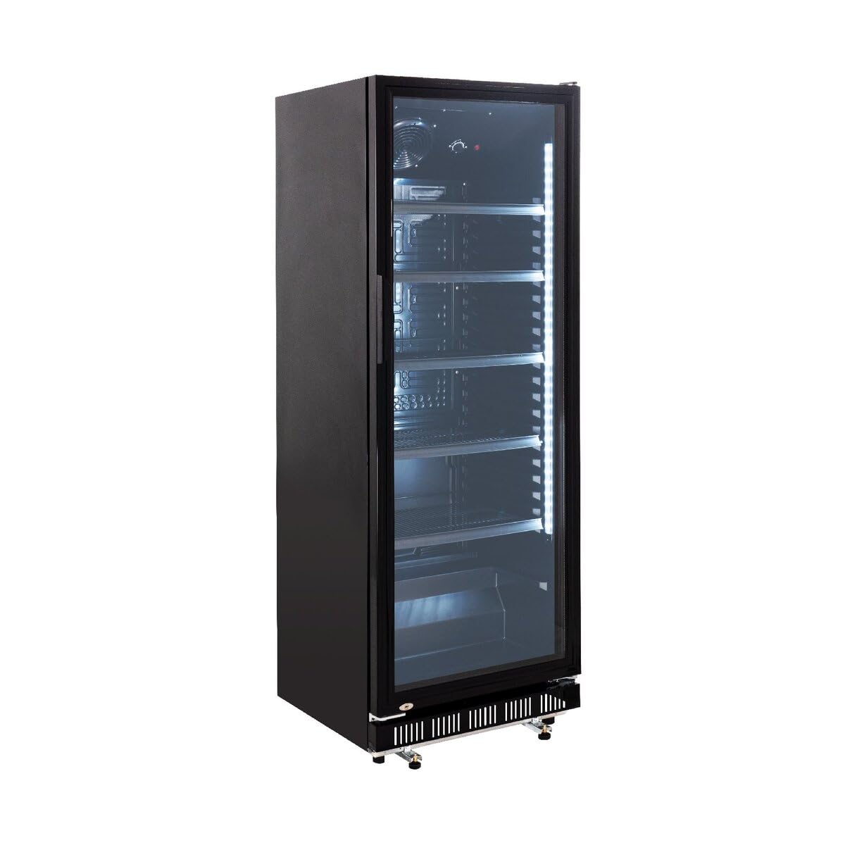 GastroHero Frigorifero per bevande GK-360BB per ristorazione, 4 ripiani regolabili, capacità refrigerante da 360 litri, frigorifero con porta in vetro, illuminazione interna, chiudibile, forniture per