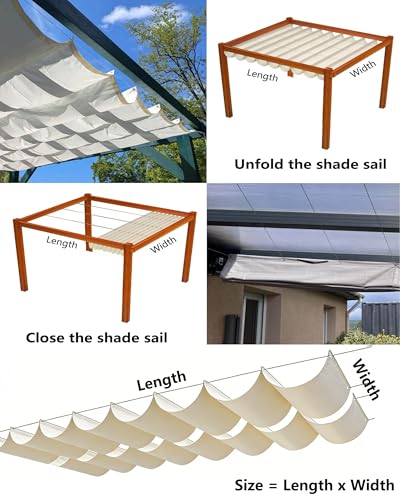 Voile d'ombrage rétractable imperméable 1.3x4M crème pour patio - 6