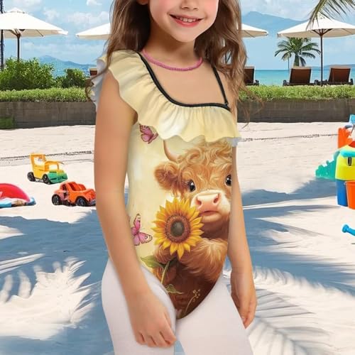 Girls Swimsuit One Piece Bathing Suit Ruffle Cute Little Kids Swimming Suits Beach Swimwear 3T-143