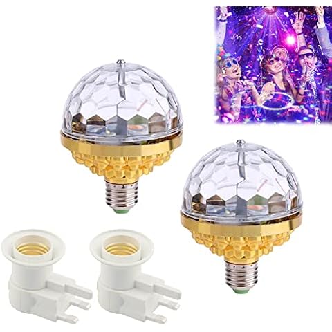 2 Pack Colorful Rotating Magic Ball Light, 2022 New Colorful Magic Rotating Ball Light, LED Car Atmosphere Light Disco Ball Halloween Dance Party Stage Light (Gold, Lamp +UK lamp Holder) Cover