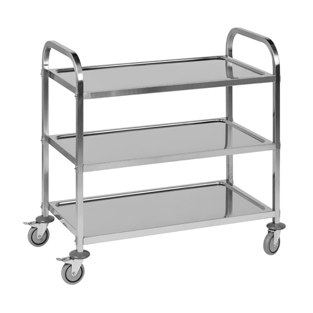 Carrello di Servizio in Acciaio Inox per Cucina, 3 ripiani, 75x40x83,5cm, Portavivande, Con Maniglie e Ruote con Freno, Per Ristoranti Catering e Cucine Professionali, Assistenza ITA
