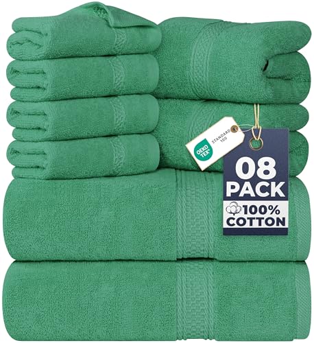 Image of Utopia Towels 8 Piece Luxury Towel Set - Majestic Plush, Super Absorbent & Quicker-to-Dry, Thick 100% Ring Spun Cotton Towels for Bathroom, Spa & Hotel - 2 Bath, 2 Hand, 4 Washcloths, Hunter Green
