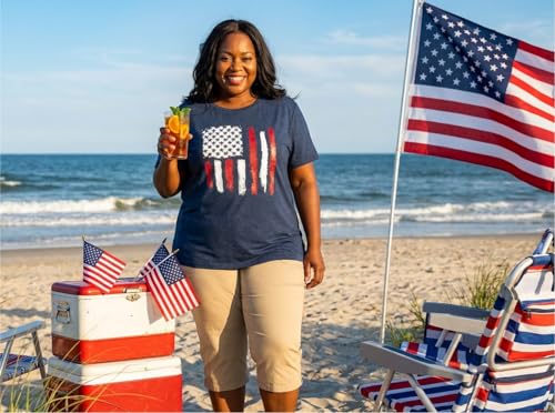 Image of ForHailey Women's 4th of July Patriotic Shirts Graphic Tees USA Shirt American Flag Short Sleeve Tunic Tops