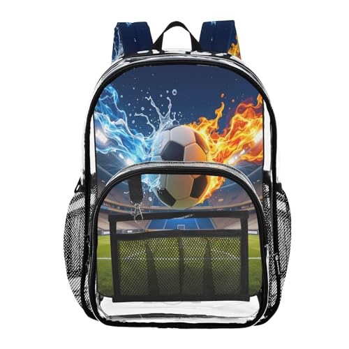 Water Fire Soccer Green Clear Backpack Heavy Duty See Through Transparent PVC BookBag for Kids Boy Girl School Work
