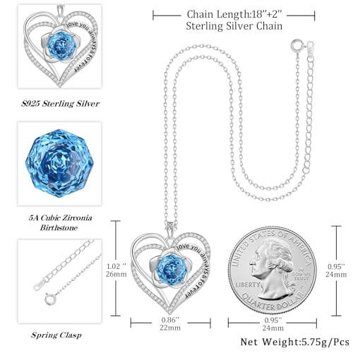 Birthstone Love Heart Pendant Necklace - 925 Sterling Silver Rose Cut Cubic Zirconia I Love You Necklace Anniversary Birthday Jewelry Gift for Women Wife Mom Daughter4