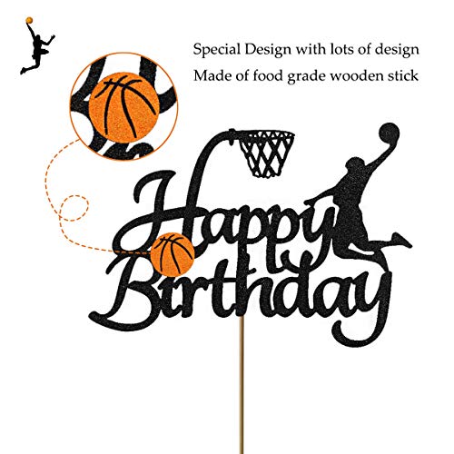 Vivicraft Basketball Theme Cake Topper For Boy Birthday Decorations, Double Sided Glittery Happy Birthday Basketball Cake Toppers For Party Supplies (1Pcs, Black) #TOP2
