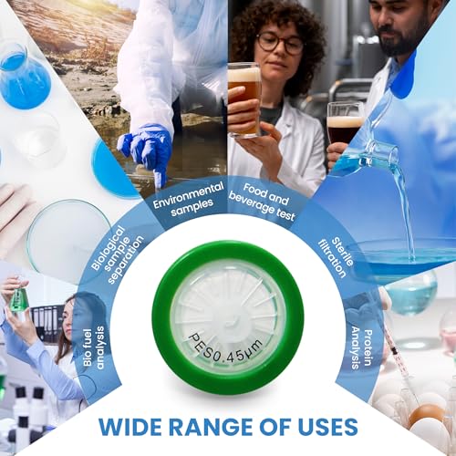 Image of PES Membrane Syringe Filter 25mm Diameter 0.45um Pore Size Syringe Lab Filter for Laboratory School Science, Pack of 10 (Model AMPE04525)