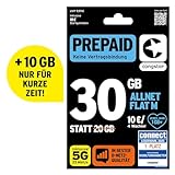 congstar Prepaid ALLNET M SIM-Karte ohne Vertrag I Prepaid-Paket in D-Netz-Qualität I 30 GB +10€ Startguthaben I Telefonie & SMS Flat in alle dt. Netze I EU-Roaming inkl.