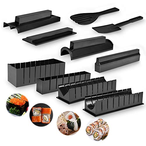 10 Pieces Sushi Making Kit for Beginners, Plastic Sushi Maker Tool with 8 Sushi Rice Roll Mold Shapes and Knife, Deluxe Professional DIY Home Sushi Tool Set for Restaurant Hotel