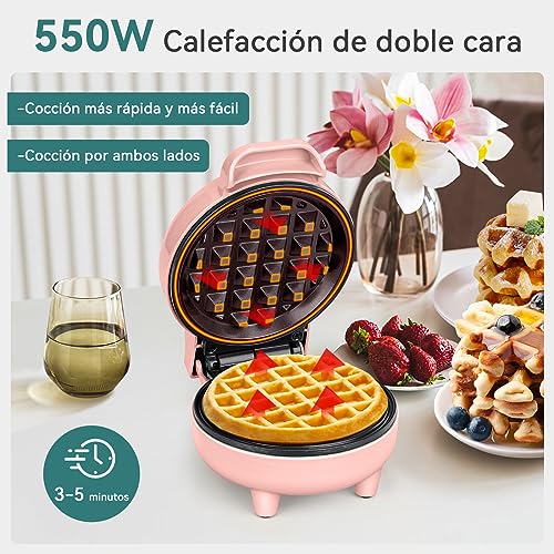 Image of SNAILAR Mini Waffle Maker Belgian Waffle Maker Small Classic Waffle Maker for Children's Birthdays, Family Parties, Easter or Christmas, Cute and Compact Design, 550 Watt, Pink