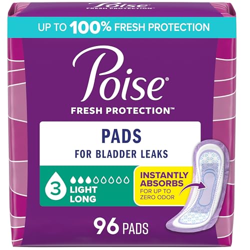 Image of Poise Incontinence Pads & Postpartum Incontinence Pads, 3 Drop Light Absorbency, Long Length, 96 Count (4 Packs of 24), Packaging May Vary