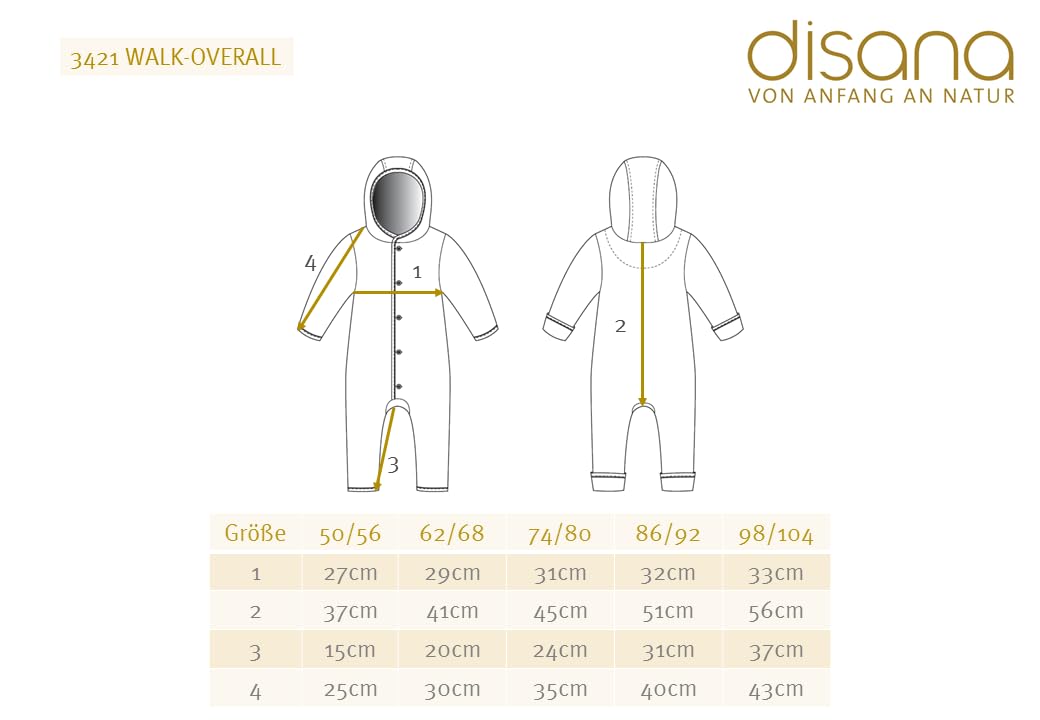 disana WALK-OVERALL, 100% lana merino biologica GOTS, IVN Best | con polsini pieghevoli | Newborn Baby Baby Unisex | Made in Germany