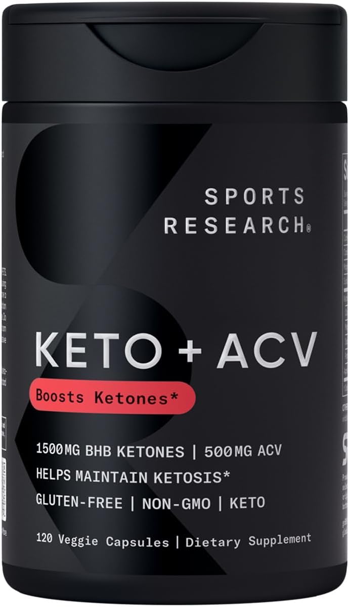 Sports ResearchKeto Plus ACV Capsules - Diet Support with 500mg of Apple Cider Vinegar & 1500mg goBHB® Exogenous Ketones - Gluten Free & Keto Certified - 120 Veggie Capsules