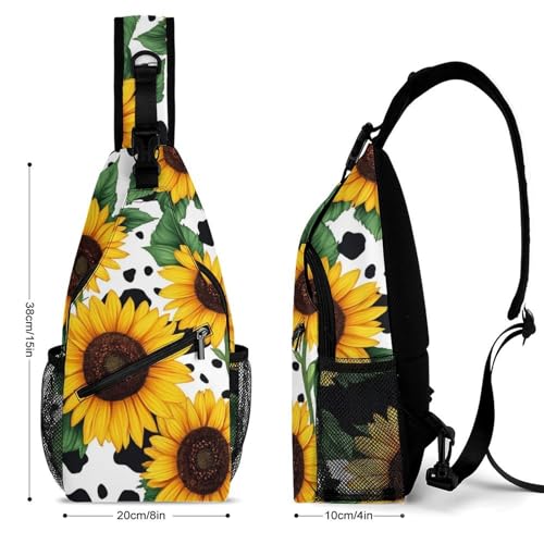 Men's Fashion Chest Bag, Travel Shoulder Pack, Small Cross Body Sling Bag 80s Vintage Sunflower Cow Print2