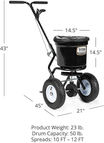 Vista 7 de Titan Attachments Esparcidor de Difusión Manual Profesional de Fertilizante de 50 lb, Extiende de 10 a 12 FT, Cuidado del Césped y Derretidor