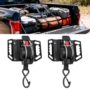 UNIONLUX Correas de trinquete retráctiles resistentes para Ford F150, rotación de 360° mejoradas, correas de amarre con una sola mano para accesorios Ford F150 2015-2025 2017-2025 F250 F350 F450 F550