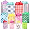 OUTUXED 12pc Paper Gift Bags Assorted Sizes with Tissue, 3 Sizes (8.3/12.6/15.7Inch) – For Birthday, Baby Showers, Party & Wedding