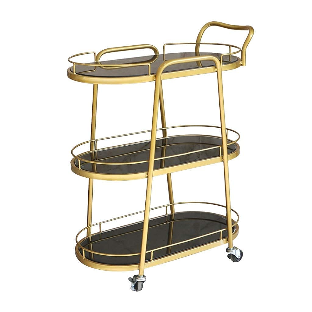 Bar cart Modern Design 3 Tiers Serving Trolley Metal Kitchen Cart Tea Wagon Round Design Lockable Wheels for Home Trolley Drinks Trolley for Kitchen, Home, Office