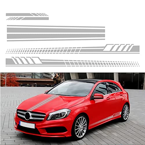 BLAJR 5 strisce sportive da corsa, plaid per auto, decorazione per specchietto retrovisore, cofano, porta in vinile, accessori per auto, SUV, camion, modello universale (grigio chiaro)