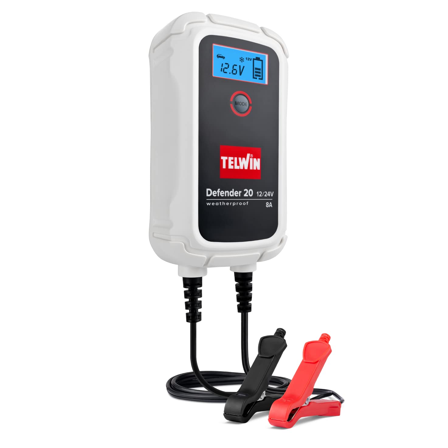 Telwin 807608 Defender 20 Cargador y Mantenedor Electronico para Baterias de 12/24V, Pantalla LCD