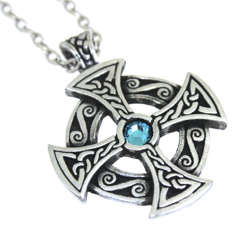 Trilogy Jewelry Pewter Solar Cross With Swarovski Austrian Crystal For Birthday On 24" Chain (December-Teal) #TOP30