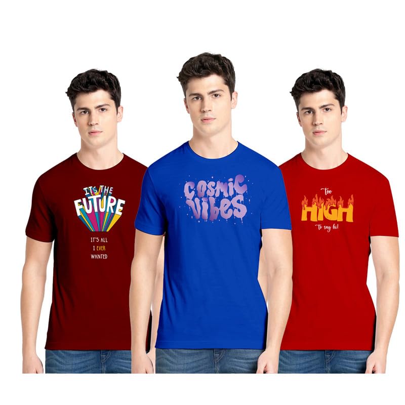 Status ApparelsTshirts for Men Combo Pack of 3 | Cotton Half Sleeves Future, Cosmic and Too High Printed Stylish Outfit