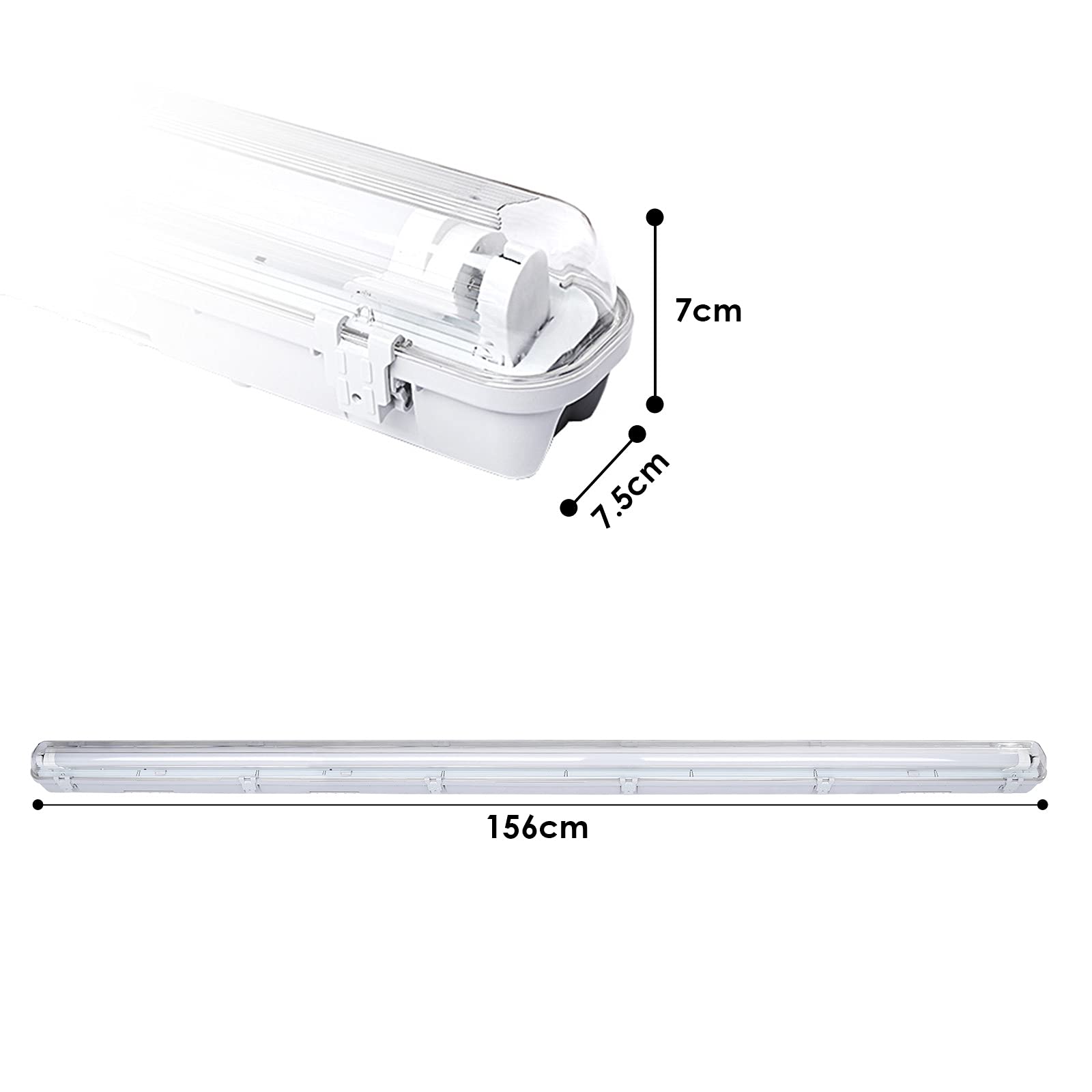 Sonnewelt Lámpara LED para ambientes húmedos, 150 cm, 4 unidades, 6000 K, luz blanca fría, 24 W, 2040 lm, IP65, resistente al agua, T8, lámpara de taller, lámpara de tubo, lámpara completa, lámpara