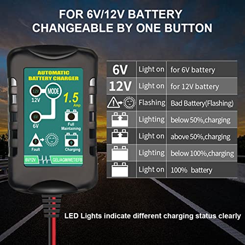 Vemote Trickle Battery Charger Maintainer, 12V / 6V Automatic Smart Battery Charger For Automotive Car Motorcycle Lawn Mower Marine Boat Rv Atvs Sealed Lead Acid Battery #TOP4