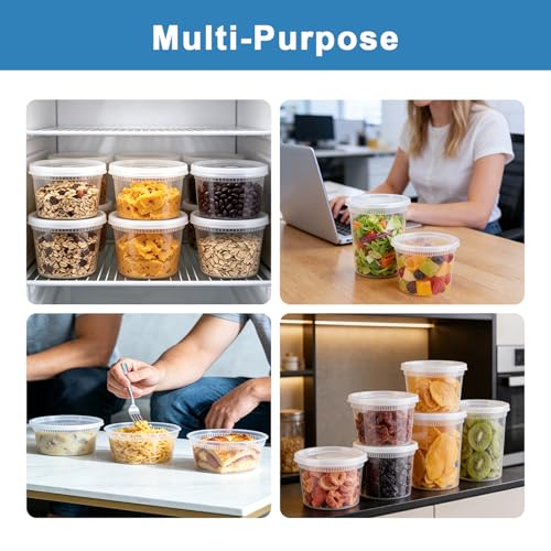 Image of Lamosi 60 Sets Deli Containers With Lids, 8 /16 /32 oz Quart Containers
