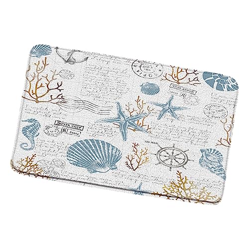 XPUAFO Badematte mit maritimen Küsten, Meereslebewesen, Seepferdchen, Seestern, Muschel,...