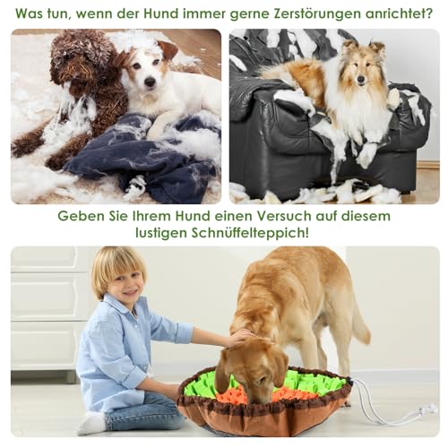 Gaethra Schnüffelteppich für Hunde, Snuffle Mat for Dog, Langlebig Schnüffeldecke, Größenverstellbar, Waschbar, für Intelligenz und Dufttraining, langsames Fressen und Stressabbau (Grüner + Orange)