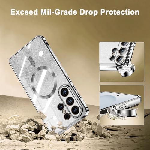 Image of Misscase for Samsung Galaxy S26 Ultra Case Compatible with MagSafe,Built-in Camera Lens Protector Full Protection Soft TPU Anti-Scratch Anti-Fingerprint Magnetic Glitter Slim Case Cover Silver