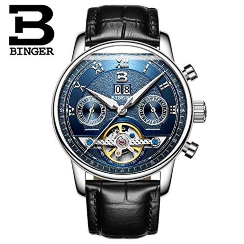 Preisvergleich Produktbild FAPROL-BINGER Analoge Herrenuhr, Mechanische Armbanduhr, wasserdichte Wochen Kalenderanzeige Funktion Uhren Mit Leuchtzeiger Blue