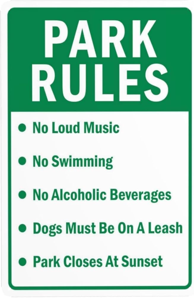 Park Rules Warning Sign Playground Security Metal Signs For Business Home Outdoor Indoor Road Yard Garage Street Wall Safety Caution Decor Gift For Women Men 8x12 Inch
