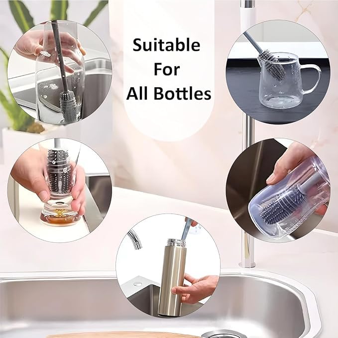 Image of Water Bottle Cleaning Brush with Long Handle | Baby Bottle & Milk Bottle Cleaner Brush | Flexible Bottle Wash Brush for Glass, Steel & Thermos Bottles |Easy Clean(Multicolor)