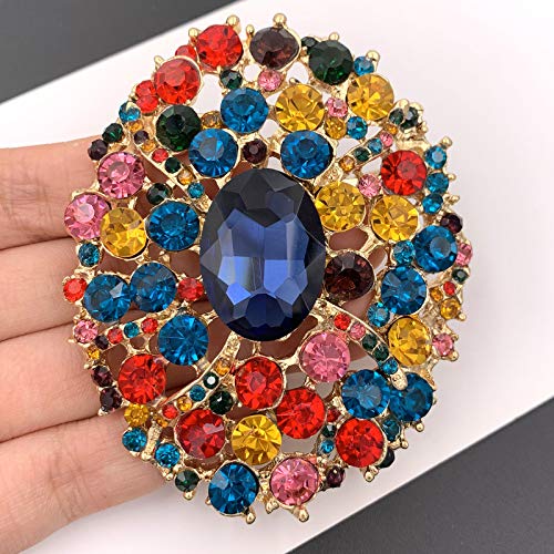 Image of SELOVO Big Large Rhinestone Oval Glitter Brooch Pin Jewelry Accessory Gold Tone