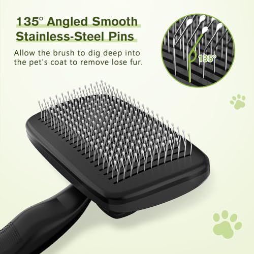 Image of Pecute Skin Friendly Self-Cleaning Slicker Brush for Dog & Cat Shedding | 1 click clean, Lightweight, Undercoat hair removal, For short /long /double /white coats