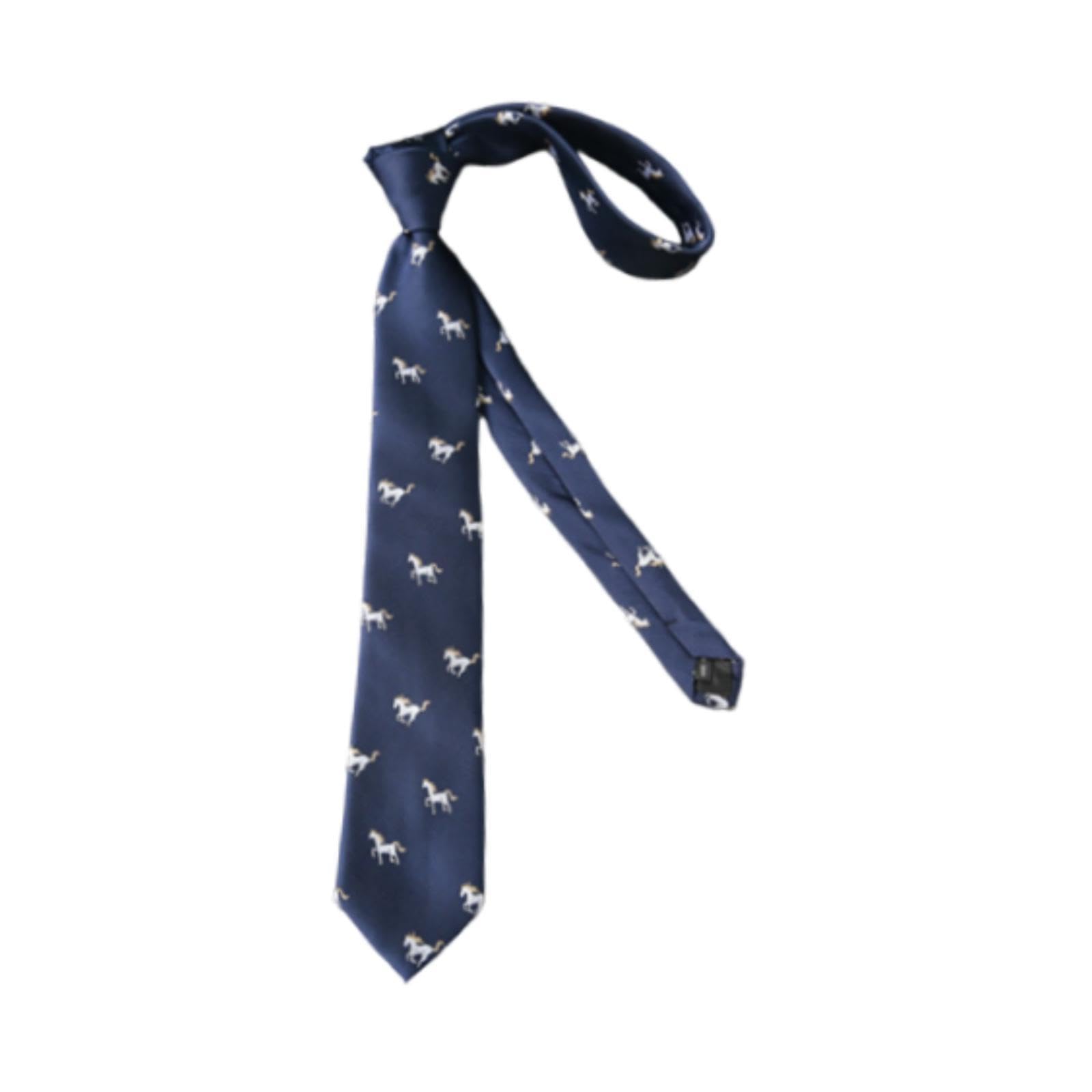 Tie for Men Embroidered Soft Animal Tie for Business Father's Day Ceremonies Dark Blue Horse-image-17