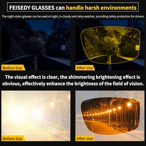 FEISEDY Men Night Driving Glasses,Fit Over Sunglasses Yellow Lens, Anti Glare Polarized HD Night Vision Glasses B02253