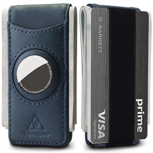 Image of Slim Magnetic Money Clip Wallet for Men with Airtag Holder & Elastic Band, Leather Card & Cash Holder for Men, Blue, Slim, Ultra Slim Design