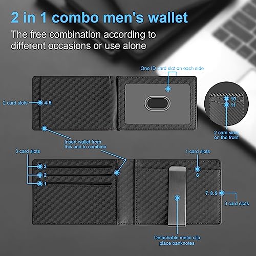 Slim Wallet for Men Carbon Fiber Money Clip RFID Blocking Bifold 2 in 1 Credit Card Holder for Men with Gift Box 2 ID Windows 10 Card Holders(Carbon Black)3