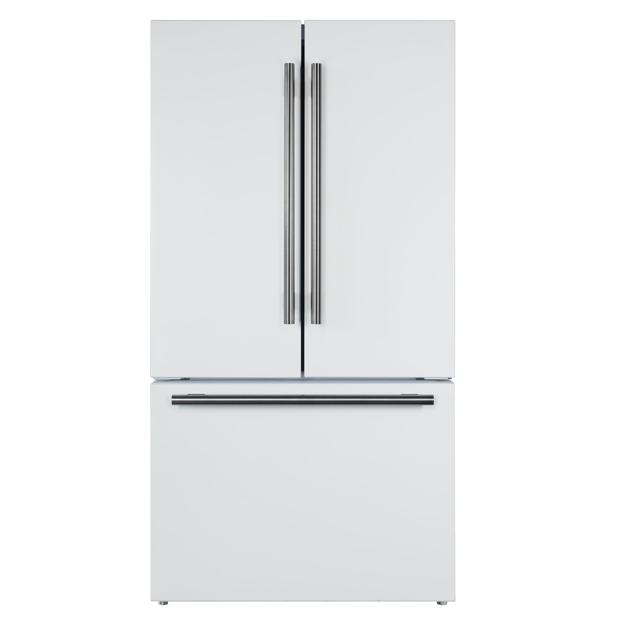 Forno Rivello 36-Inch French Door Refrigerator with Antique Brass Handles – Internal Water Dispenser, Filtered Ice Maker, Adjustable Shelves - White on Fridge.com