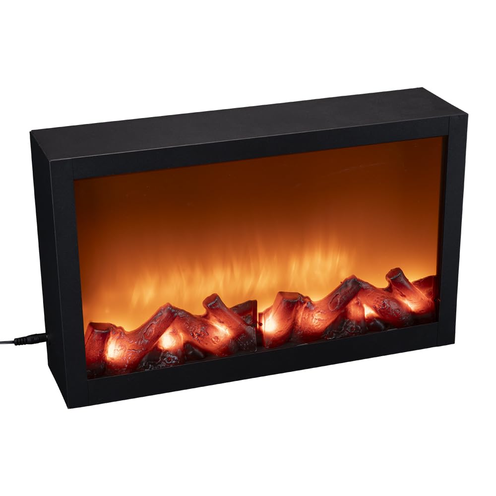 Ideen mit Herz Chimenea LED, eléctrica, sin calefacción, efecto de fuego realista, 41 x 10 x 25 cm, con función temporizador (6 horas encendido, 18 horas apagado)