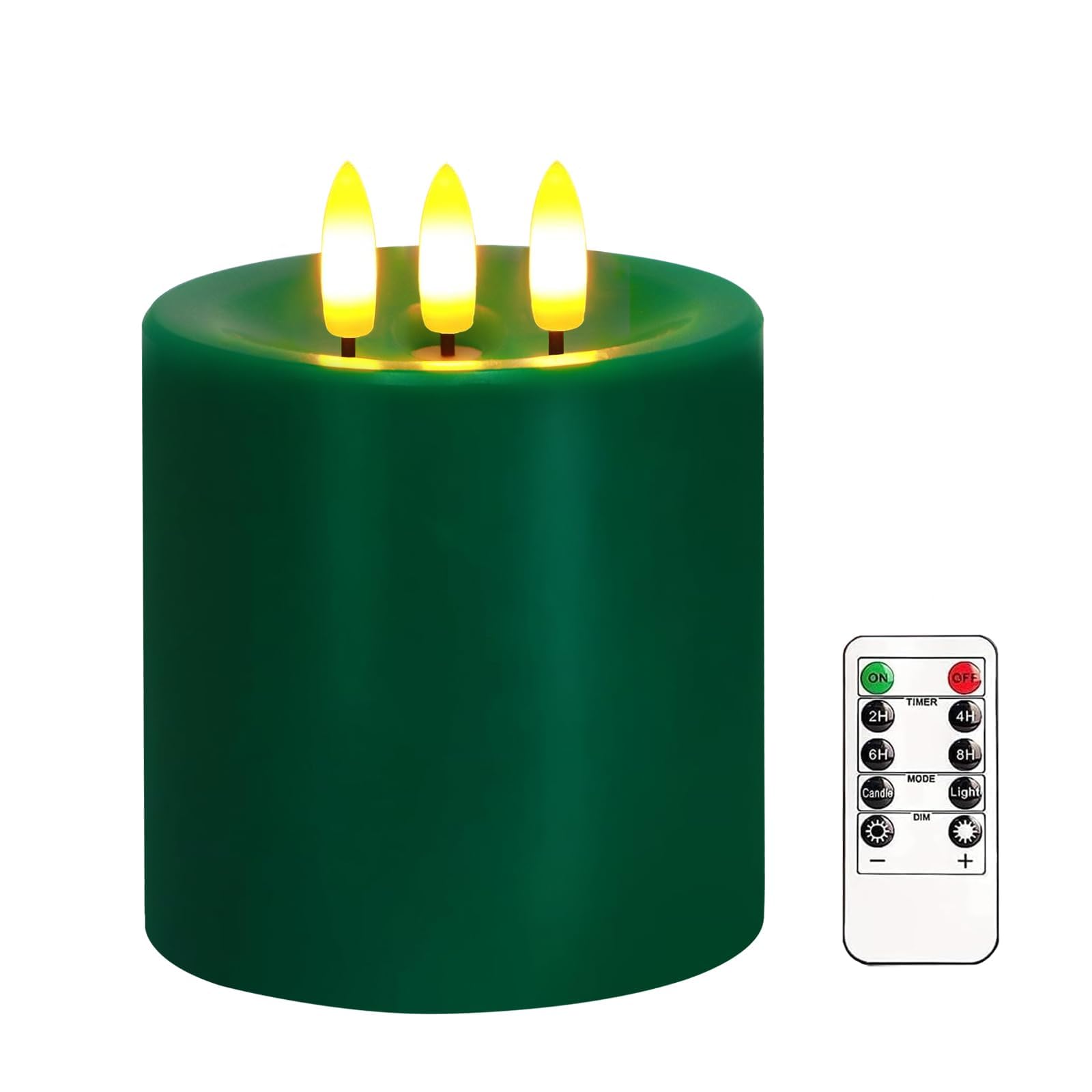 AVEKI 4"x4" Flameless Flickering Candles, Large 3 Wick Real Wax LED Candles with Remote & Timer, Battery Operated Pillar Candle for Wedding Party Christmas Home Decoration (Green)