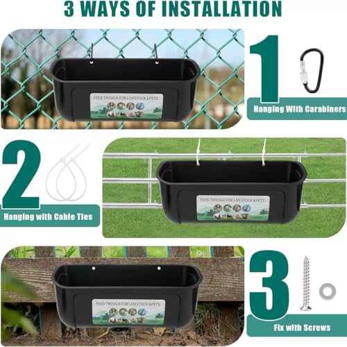 2 Pack Chicken Duck Dog Feeder, Poultry Feeders and Waterers, Hanging Goat Feeder, Livestock Feeding Container, Feed Trough and Waterer Bucket with Clips (Black) - Image 4