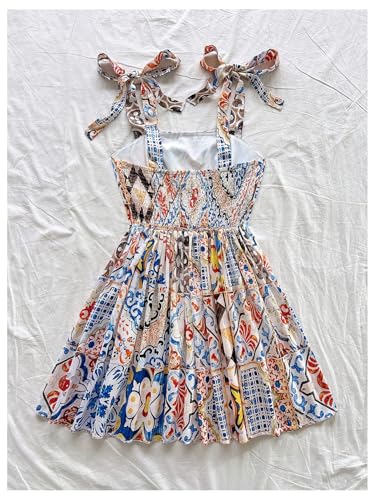 Image of Floerns Women's Summer Floral Print Tie Shoulder Cami Dress Flare Hem Boho Mini Dress