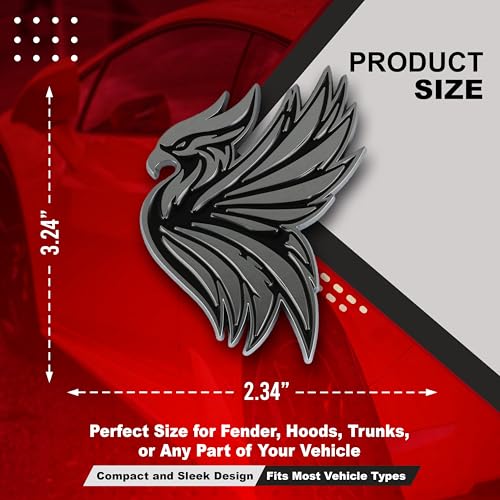 Image of Phoenix Emblem 3D Bird Badge, Custom Car Decal Sticker - Durable Exterior Trunk, Hood, Fender for Car, Truck, SUV (Set of 2) (Chrome)