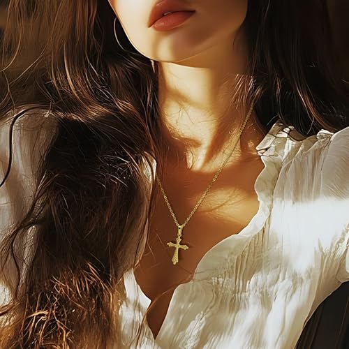 Cross Necklace for Women 14K Gold Cross Necklaces for Women Gold Crosses Chain Pendant Necklaces for Womens Intricate Ornate Textures and Vintage Charm Womens Crosses Pendant3