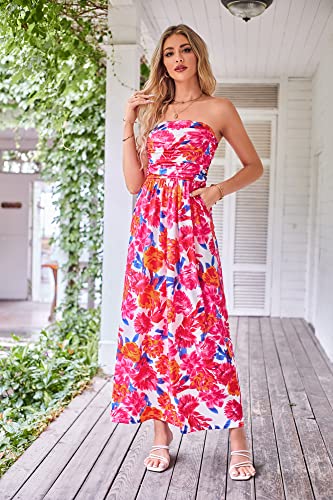 Image of GRACE KARIN Women Strapless Dress Casual Loose Ruched Long Maxi Dress with Pockets
