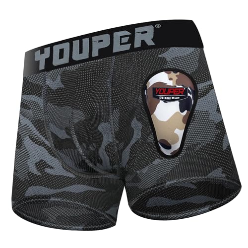 Youper Youth Elite Boxer Briefs w/Soft Athletic Cup, Boys Stretch Boxer Jock for Baseball & Football
